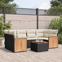 7-delige Loungeset met kussens poly rattan zwart - thumbnail