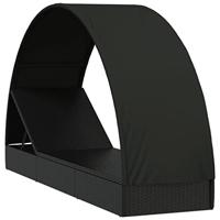 Ligbed met rond dak 211x57x140 cm poly rattan zwart - thumbnail