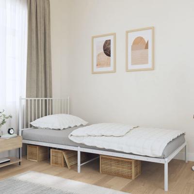 Bedframe met hoofdbord metaal wit 100x200 cm Bedframe met hoofdbord metaal wit 100x200 cm