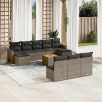11-delige Loungeset met kussens poly rattan grijs - thumbnail