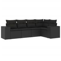 5-delige Loungeset met kussens poly rattan zwart - thumbnail