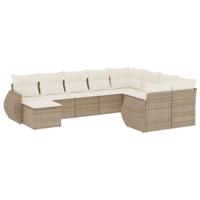 10-delige Loungeset met kussens poly rattan beige - thumbnail