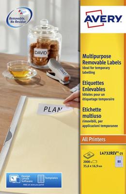 Avery L4732REV-25 afneembare etiketten ft 35,6 x 16,9 mm (b x h), 2.000 etiketten, wit