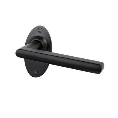 Mooi Deurbeslag Deurklink Piatto mat zwart met ovale rozetten