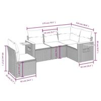 5-delige Loungeset met kussens poly rattan zwart - thumbnail
