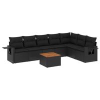 8-delige Loungeset met kussens poly rattan zwart - thumbnail