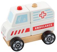 VIGA houten stapelbare ambulance speelgoed, ambulance, afm 13x10x8 cm, 1 stuk - thumbnail
