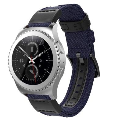 Canvas en lederen polsband horlogeband voor Samsung Gear S2/Galaxy actieve 42mm polsband grootte: 135 + 96mm (blauw) Canvas en lederen polsband horlogeband voor Samsung Gear S2/Galaxy actieve 42mm polsband grootte: 135 + 96mm (blauw)