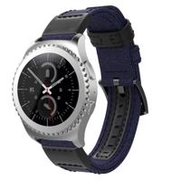 Canvas en lederen polsband horlogeband voor Samsung Gear S2/Galaxy actieve 42mm polsband grootte: 135 + 96mm (blauw) - thumbnail