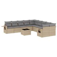 10-delige Loungeset met kussens poly rattan beige - thumbnail