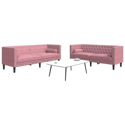 2-delige Loungeset Chesterfield met bolsters fluweel roze