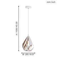 Eglo HanglampCarlton 1 20cm wit met goud - 43001 - thumbnail