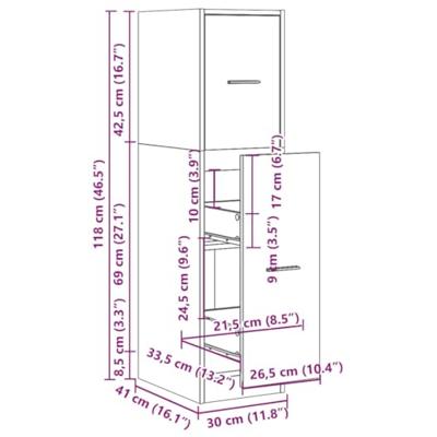 Apothekerskast 30x41x118 cm bewerkt hout grijs sonoma eiken