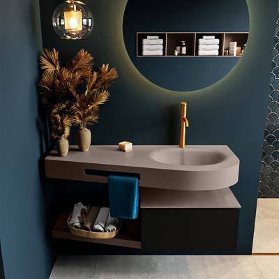 MONDIAZ RIVA 120cm badmeubel onderkast / planchet kleur Urban met 1 lade. Wastafel DULCET rechts 1 kraangat kleur Smoke. MONDIAZ RIVA 120cm badmeubel onderkast / planchet kleur Urban met 1 lade. Wastafel DULCET rechts 1 kraangat kleur Smoke.