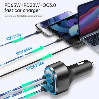 Autolader - Snellader - Autolader USB C - 12v USB Autolader - USB QC3.0 18W & USB C 65W & USB C 20W - Ook geschikt voor laptops en tablets - 103 Watt - 12/24Volt (PS27)