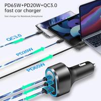 Autolader - Snellader - Autolader USB C - 12v USB Autolader - USB QC3.0 18W & USB C 65W & USB C 20W - Ook geschikt voor laptops en tablets - 103 Watt - 12/24Volt (PS27) - thumbnail