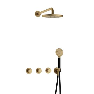 Hotbath Cobber - CB7067 - Inbouw Regendoucheset - Geborsteld Messing - 2 Stopkranen - Thermostatisch - Wandarm 40 cm - Hoofddouche 200 mm - Ronde Handdouche 3 Standen - Waterbesparend