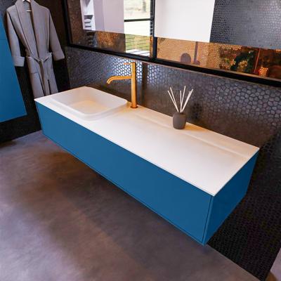 Badkamermeubelset Mondiaz Erin 150 cm met 1 Lade met RIDGE Wastafel Links Talc met 1 kraangat Greeploos Mat Jeans