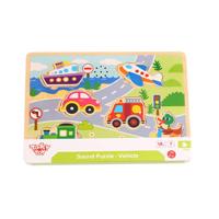 Tooky Toy Voertuigen Muziekpuzzel - Houten Geluidspuzzel - thumbnail