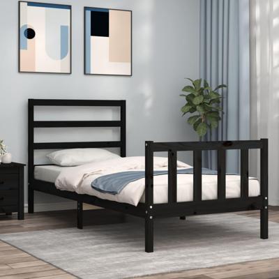 Bedframe met hoofdbord massief hout zwart
