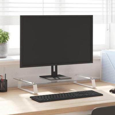VidaXL Monitorstandaard 60x35x8 cm gehard glas en metaal wit VidaXL Monitorstandaard 60x35x8 cm gehard glas en metaal wit