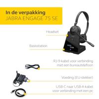 Jabra Engage 75 SE Headset Draadloos Hoofdband Kantoor/callcenter Bluetooth Zwart - thumbnail