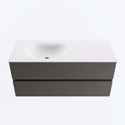 MONDIAZ VICA 110cm badmeubel onderkast Dark Grey 2 lades. Wastafel MOON links zonder kraangat, kleur Talc.