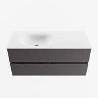 MONDIAZ VICA 110cm badmeubel onderkast Dark Grey 2 lades. Wastafel MOON links zonder kraangat, kleur Talc. - thumbnail