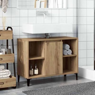 Wastafelkast 80x33x60 cm bewerkt hout artisanaal eikenkleur