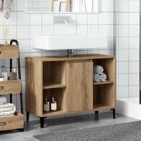 Wastafelkast 80x33x60 cm bewerkt hout artisanaal eikenkleur - thumbnail