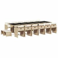 17-delige Tuinset met kussens poly rattan beige - thumbnail