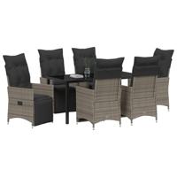 7-delige Tuin Eettafel Set met Kussens Grijs Poly Rattan - thumbnail
