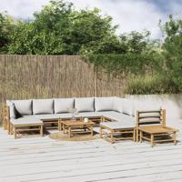 12-delige Loungeset met kussens bamboe lichtgrijs - thumbnail