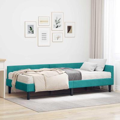 Hoekbedframe met Matras Anders 2 pcs Turquoise Fluweel
