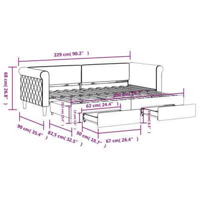 Slaapbank onderschuifbed en lades 80x200 cm fluweel donkergrijs