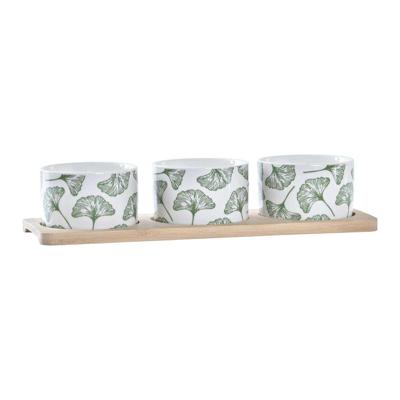 Set voor voorgerechtjes DKD Home Decor Bamboe Keramiek Lakens 3 Onderdelen 4 Onderdelen 28 x 9,7 x 1,5 cm