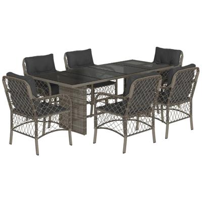 7-delige Tuinset met kussens poly rattan grijs - thumbnail