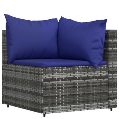 3-delige Loungeset met kussens poly rattan grijs