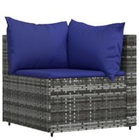 3-delige Loungeset met kussens poly rattan grijs - thumbnail