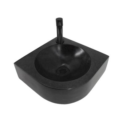 Fonteinset Boss & Wessing Viktor Natuursteen Eénhendelkraan En Sifon 30x30x10 cm Mat Zwart Boss & Wessing