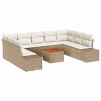 Tuinbankenset met kussen 10 pcs Beige poly rattan - thumbnail