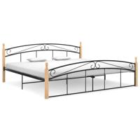 Bedframe metaal en massief eikenhout zwart 200x200 cm - thumbnail