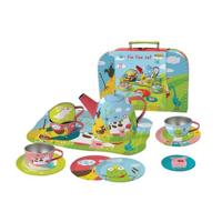 Simply For Kids theeservies metaal in koffer met boerderijdieren 15-delig - thumbnail