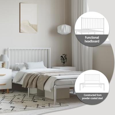 Bedframe met hoofdbord metaal wit 100x200 cm Bedframe met hoofdbord metaal wit 100x200 cm