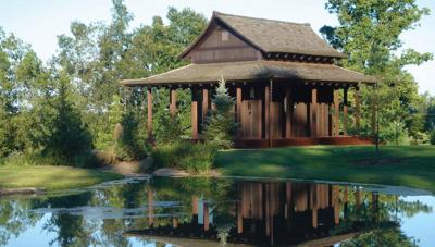 Japans theehuis 130x70cm Tuinschilderij Customize-it - Customize it