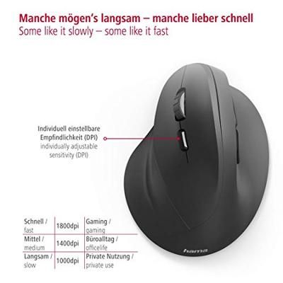 Hama Verticale Ergo. Draadloze Muis Voor Linksh. EMW-500L 6 Knoppen Zwart - thumbnail