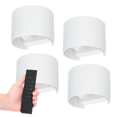 Set van 4 dimbare LED Wandlampen Denver - wit - 6 Watt 660 lumen - 3000K - Up & Down light - IP54 waterdicht - Incl. dimmer met afstandsbediening