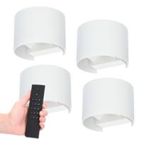 Set van 4 dimbare LED Wandlampen Denver - wit - 6 Watt 660 lumen - 3000K - Up & Down light - IP54 waterdicht - Incl. dimmer met afstandsbediening - thumbnail