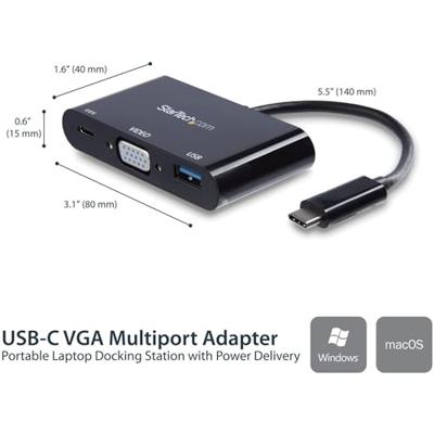 .com USB-C naar VGA multifunctionele adapter met Power Delivery en USB-A poort - USB Type-C naar VGA - USB C laptop reisadapter - Dockingstation - USB-C  Thunderbolt 3 - VGA