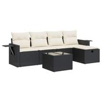 6-delige Loungeset met kussens poly rattan zwart - thumbnail